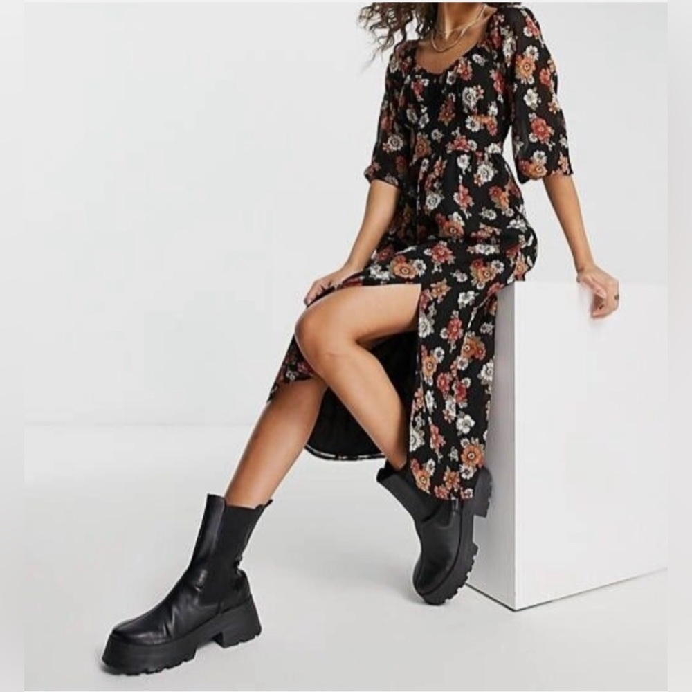 Floral Black Midi Dress